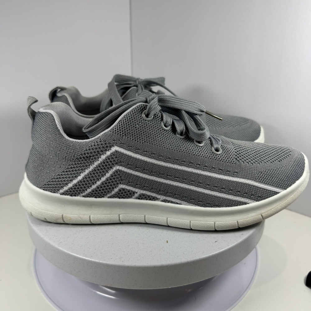 Womens Grey Knit Athletic Shoes Lace Up Comfort Sneakers Size 9M - Picture 4 of 9